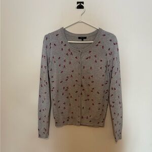 RW&CO. Gray Cardigan with Red/Pink Floral Pattern